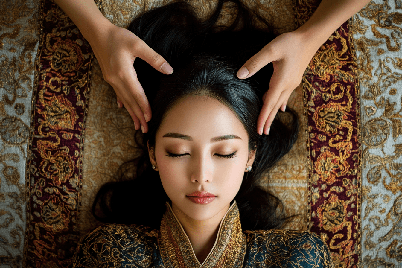 Head massage on a asian women